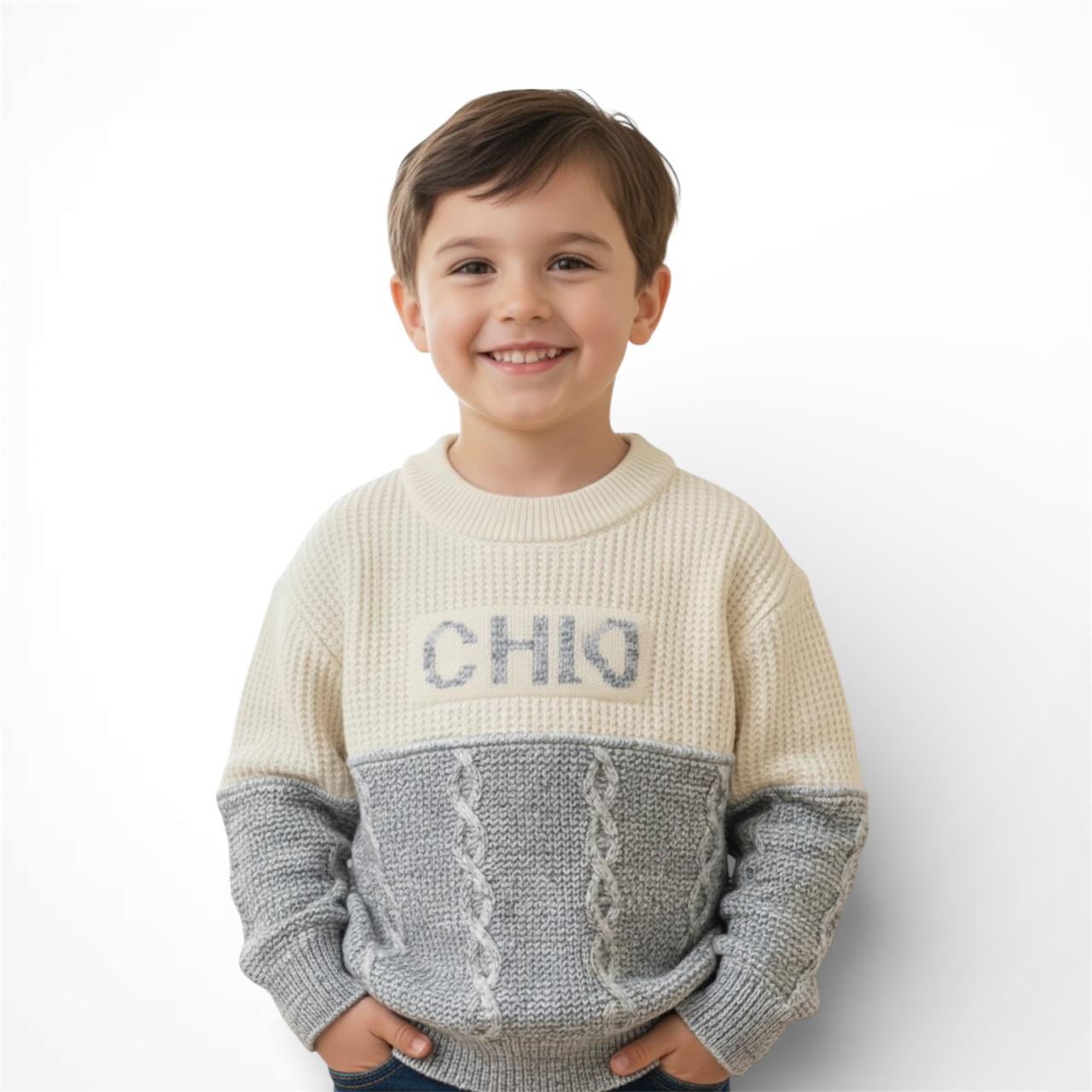 Classic Blue & White Striped Kids' Sweater with Bear Patch