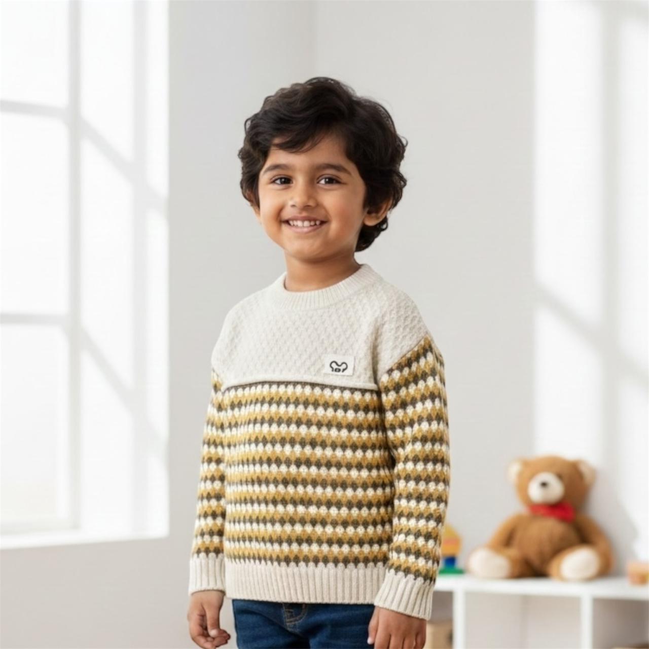 Stylish Yellow and Brown Knitted Sweater for Kids
