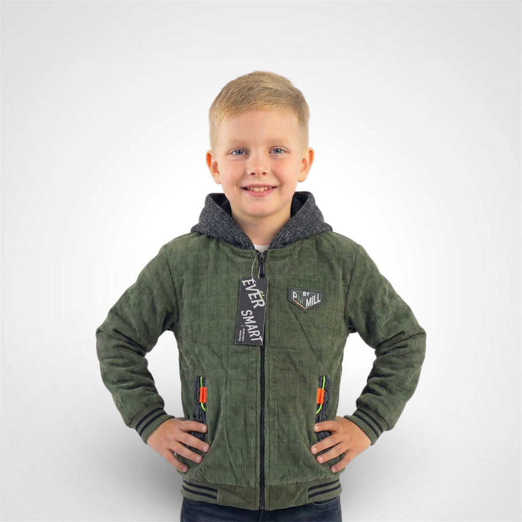 Boys' Quilted Full-Zip Jacket with Contrasting Hood