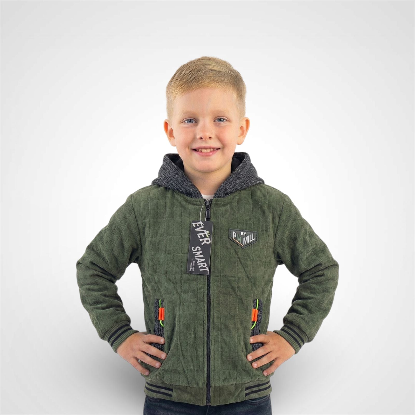 Boys' Quilted Full-Zip Jacket with Contrasting Hood