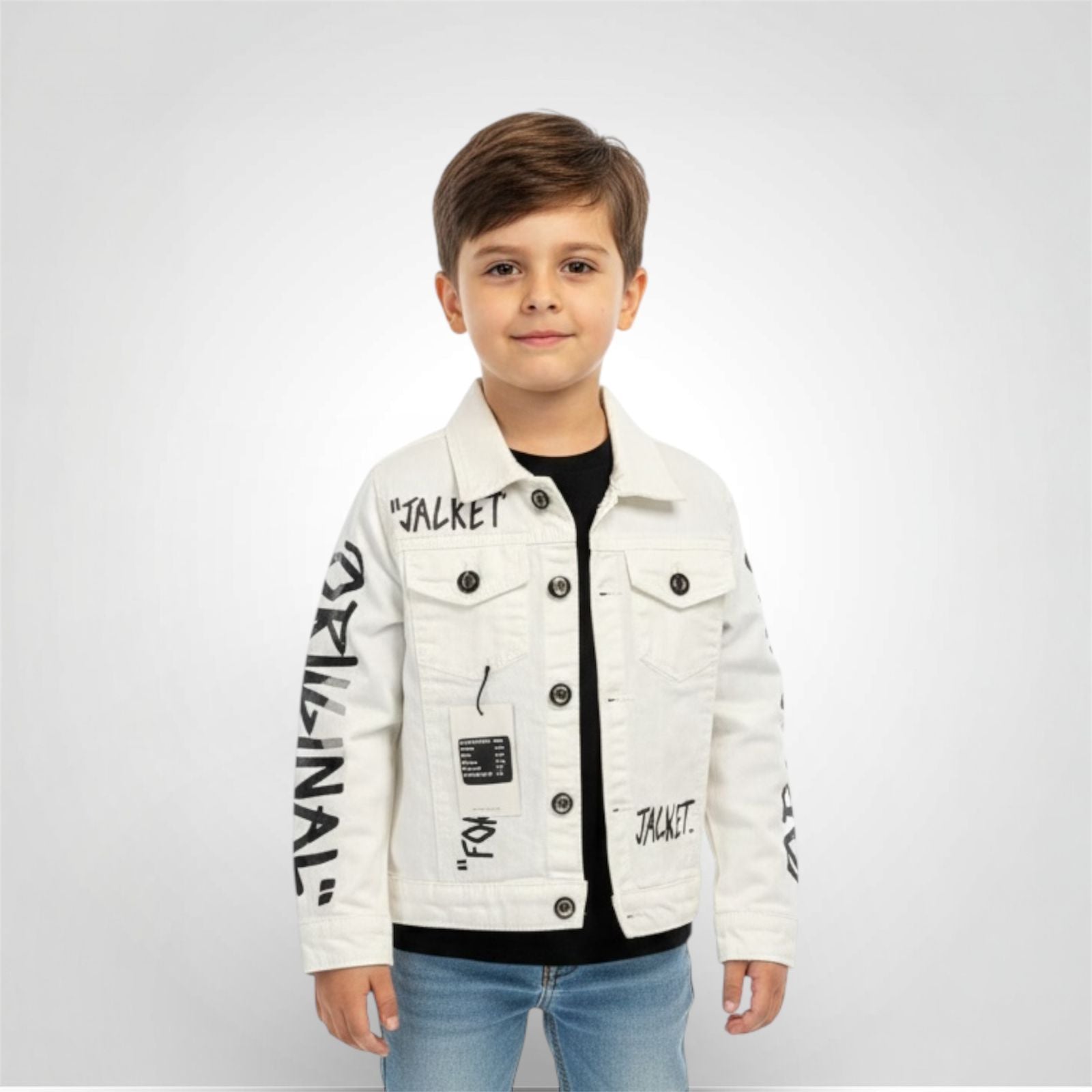 Original Graffiti Print White Denim Jacket