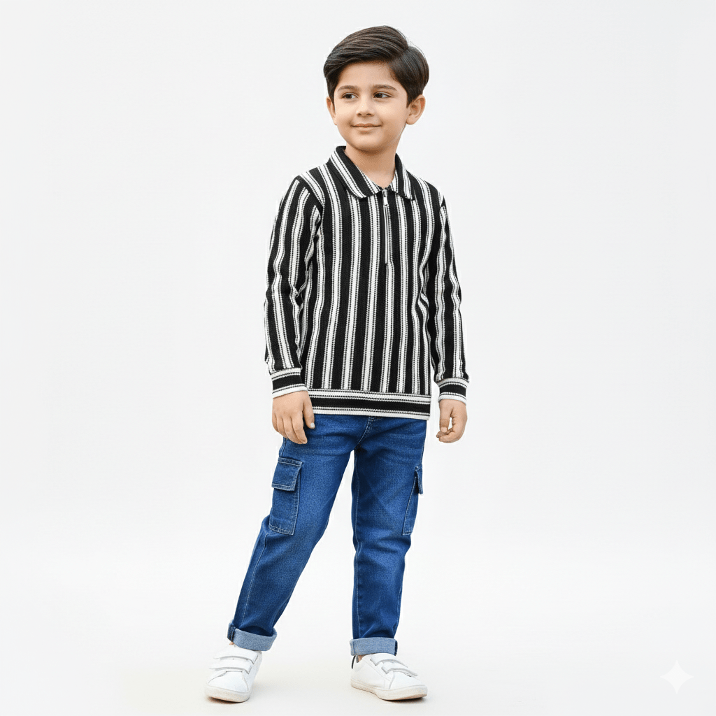 Kids SuitsATM JEANSoption1Stylish Striped Polo Shirt & Cargo Jeans Set for Boys - ATM JEANS