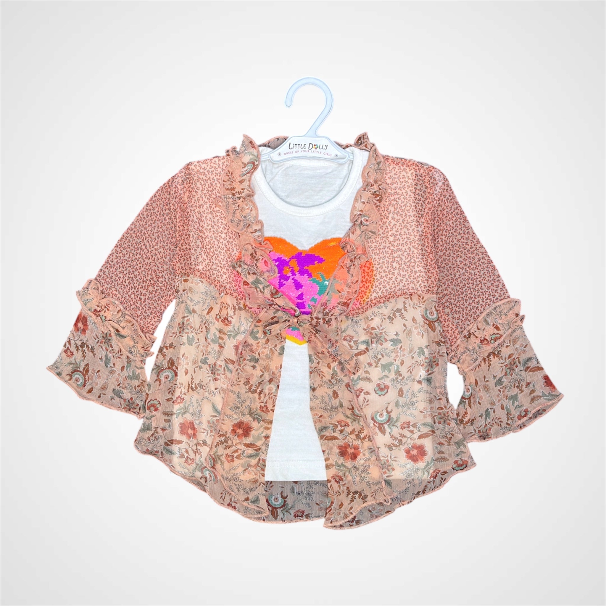 Kids SuitsATM JEANSoption1Cute Peach Ruffled Shrug and Tee Comb - ATM JEANS