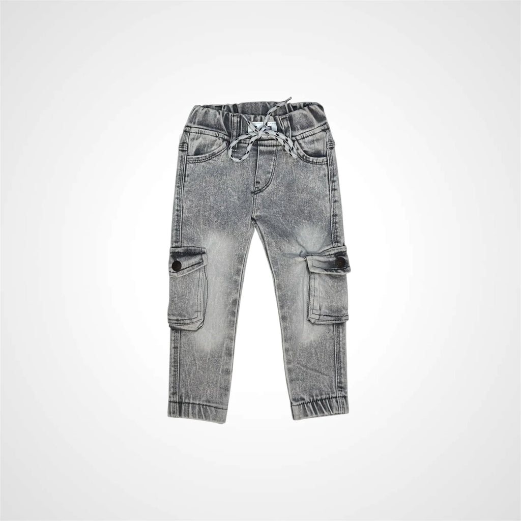 Trendy Washed Denim Cargo Pants for Kids