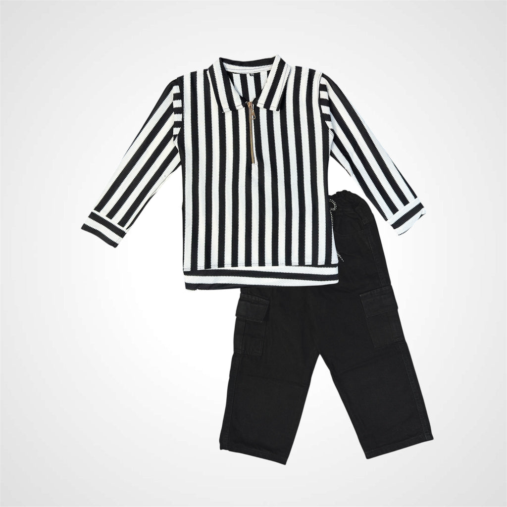 Kids SuitsATM JEANSoption1Stylish Striped Polo Shirt & Cargo Jeans Set for Boys - ATM JEANS