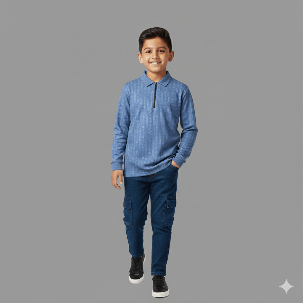 Kids SuitsATM JEANSoption1Stylish Boys' Beige Patterned Zip - Up Shirt and Baggy Jeans Set - ATM JEANS