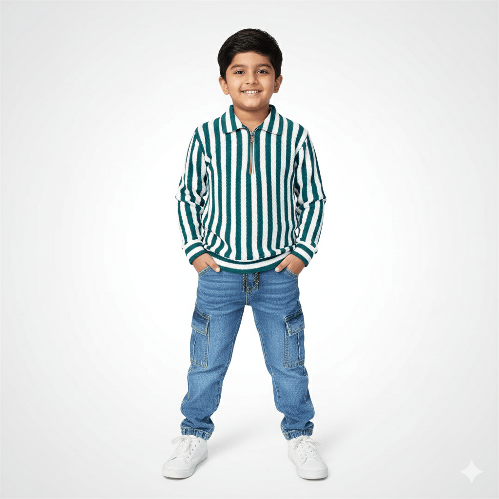 Kids SuitsATM JEANSoption1Stylish Striped Polo Shirt & Cargo Jeans Set for Boys - ATM JEANS