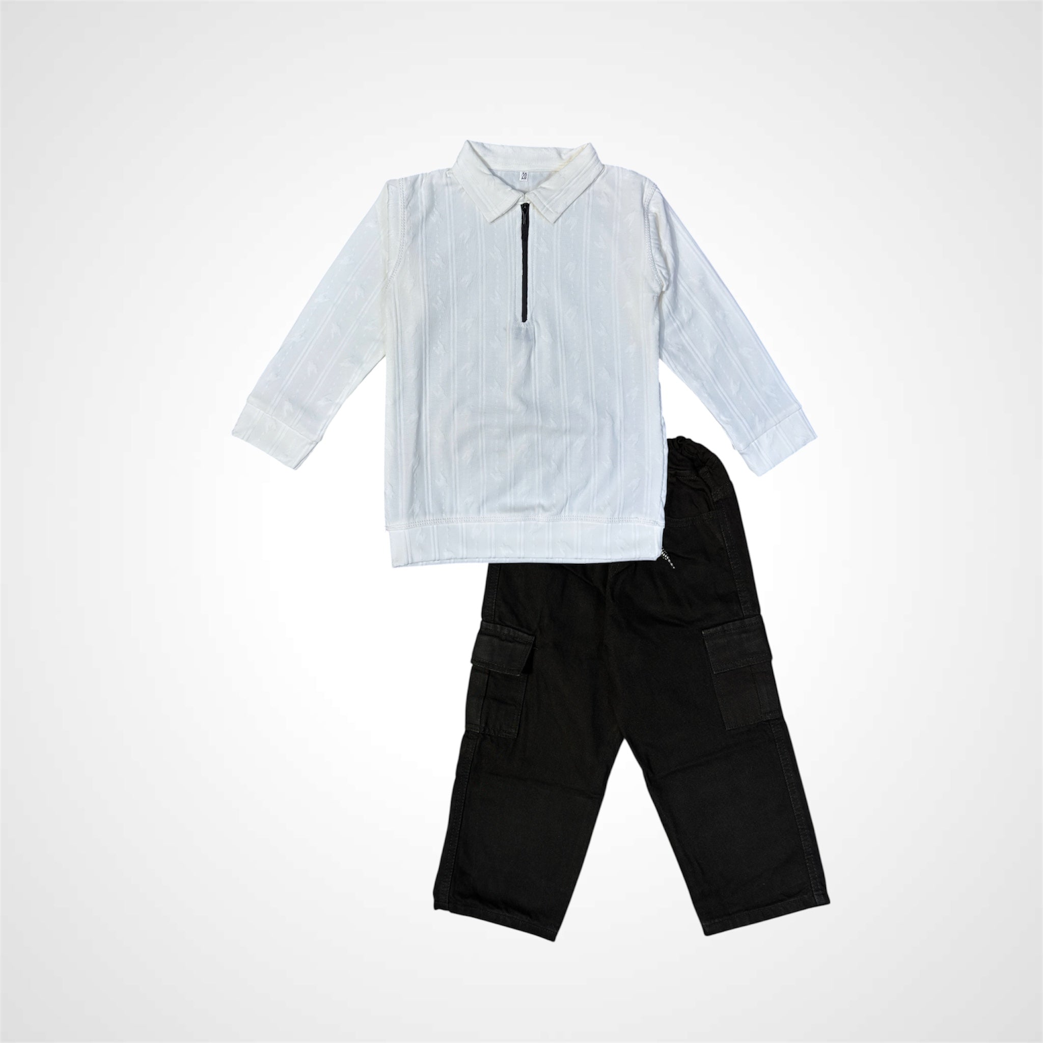 Kids SuitsATM JEANSoption1Stylish Boys' Beige Patterned Zip - Up Shirt and Baggy Jeans Set - ATM JEANS