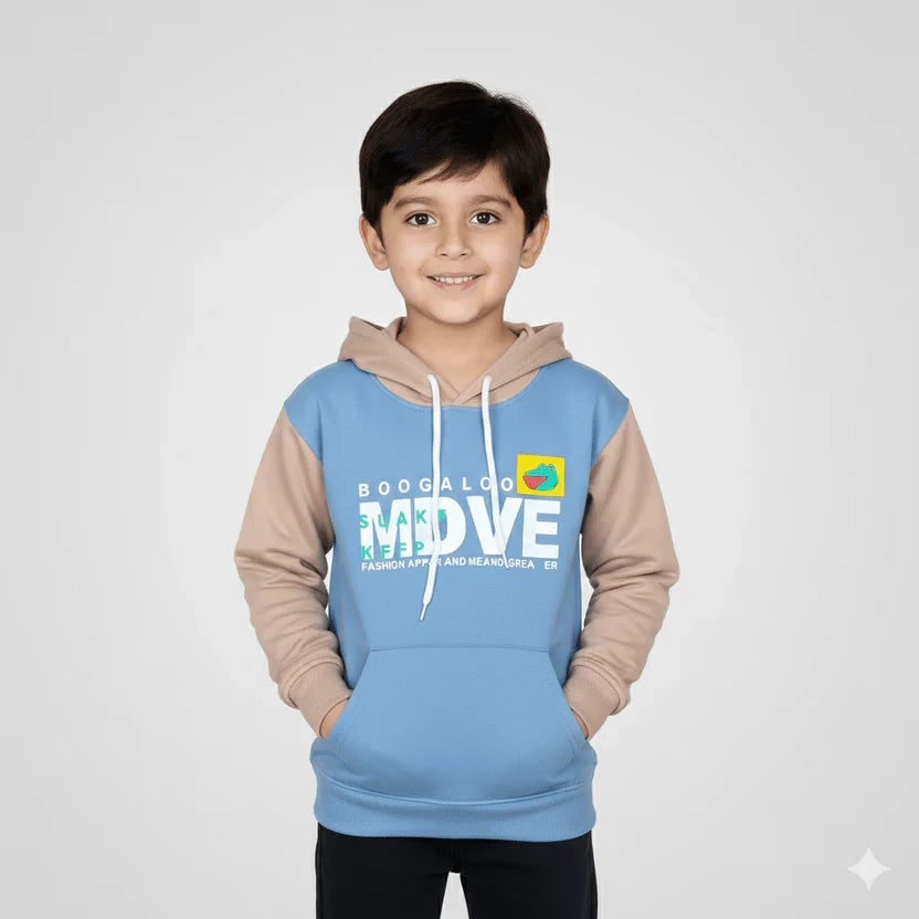 Boys' Color-Block Hooded Sweatshirt with Graphic Print