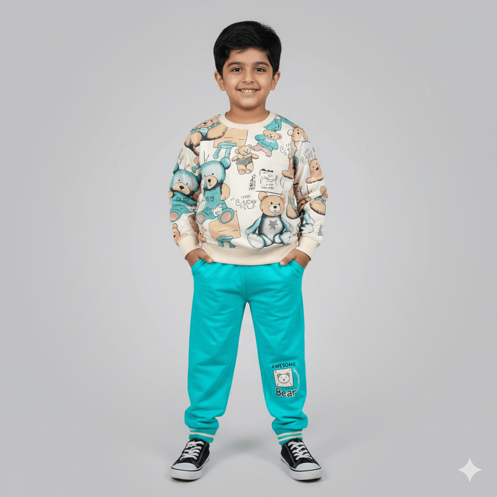 Kids SuitsATM JEANSoption1Children's Fun Printed Playwear Set – Teddy Bear Theme Sweatshirt and Joggers - ATM JEANS