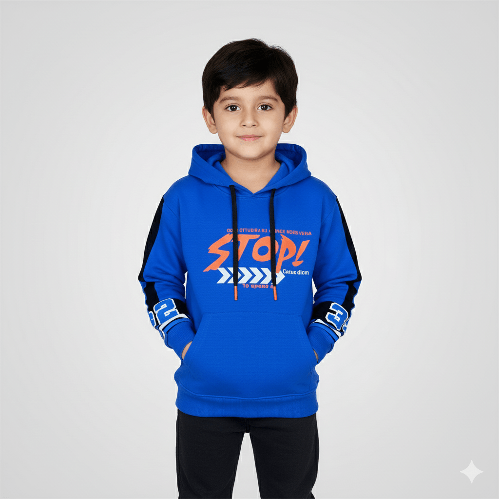 Kids SuitsATM JEANSoption1Boys' Graphic Print Hooded Sweatshirt with Sports Stripe Sleeves - ATM JEANS