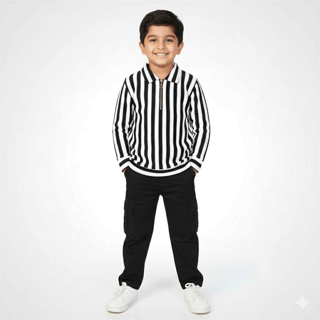 Kids SuitsATM JEANSoption1Stylish Striped Polo Shirt & Cargo Jeans Set for Boys - ATM JEANS