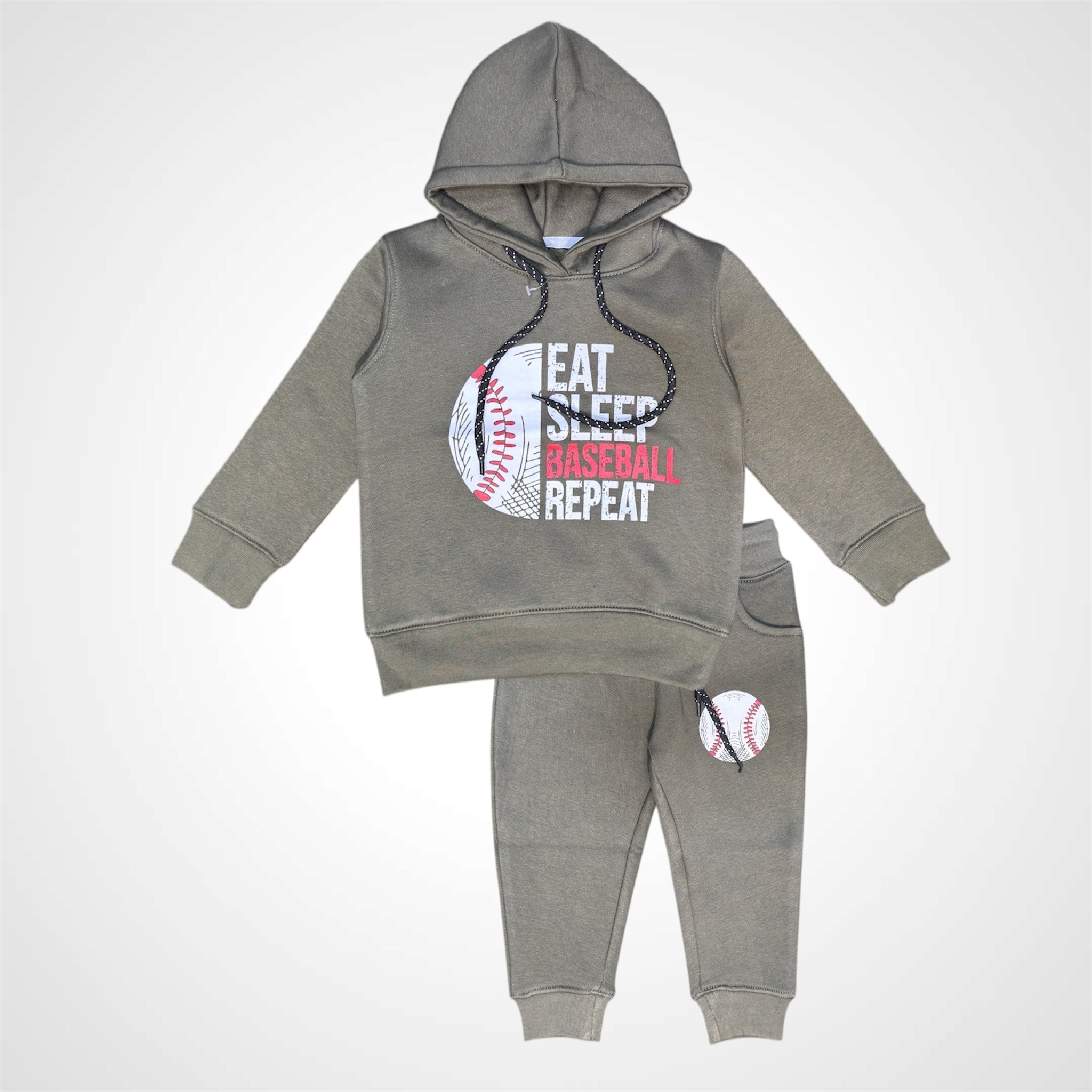 TracksuitATM JEANSoption1Boys' Sporty Red Baseball Graphic Sweatshirt & Sweatpants Outfit - ATM JEANS