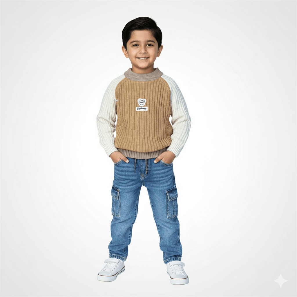 Kids SuitsATM JEANSoption1Boys' Classic Stripe Knit Sweater and Blue Denim Cargo Jeans Set - ATM JEANS