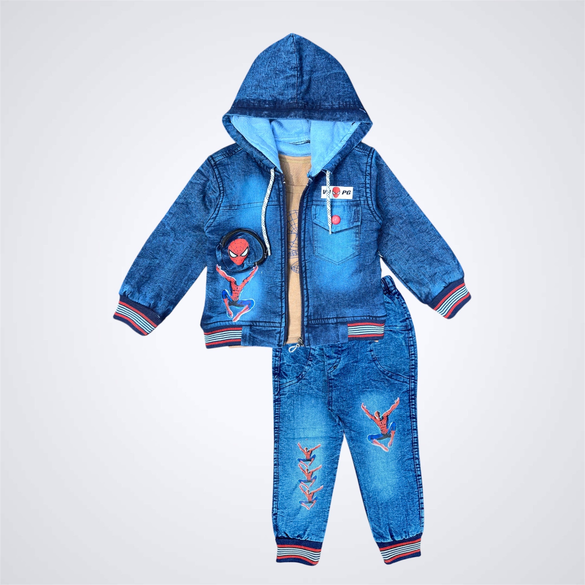 Kids SuitsATM JEANSoption1Kids Spider - Man Hooded Denim Suit – Jacket and Pants Set for Boys - ATM JEANS