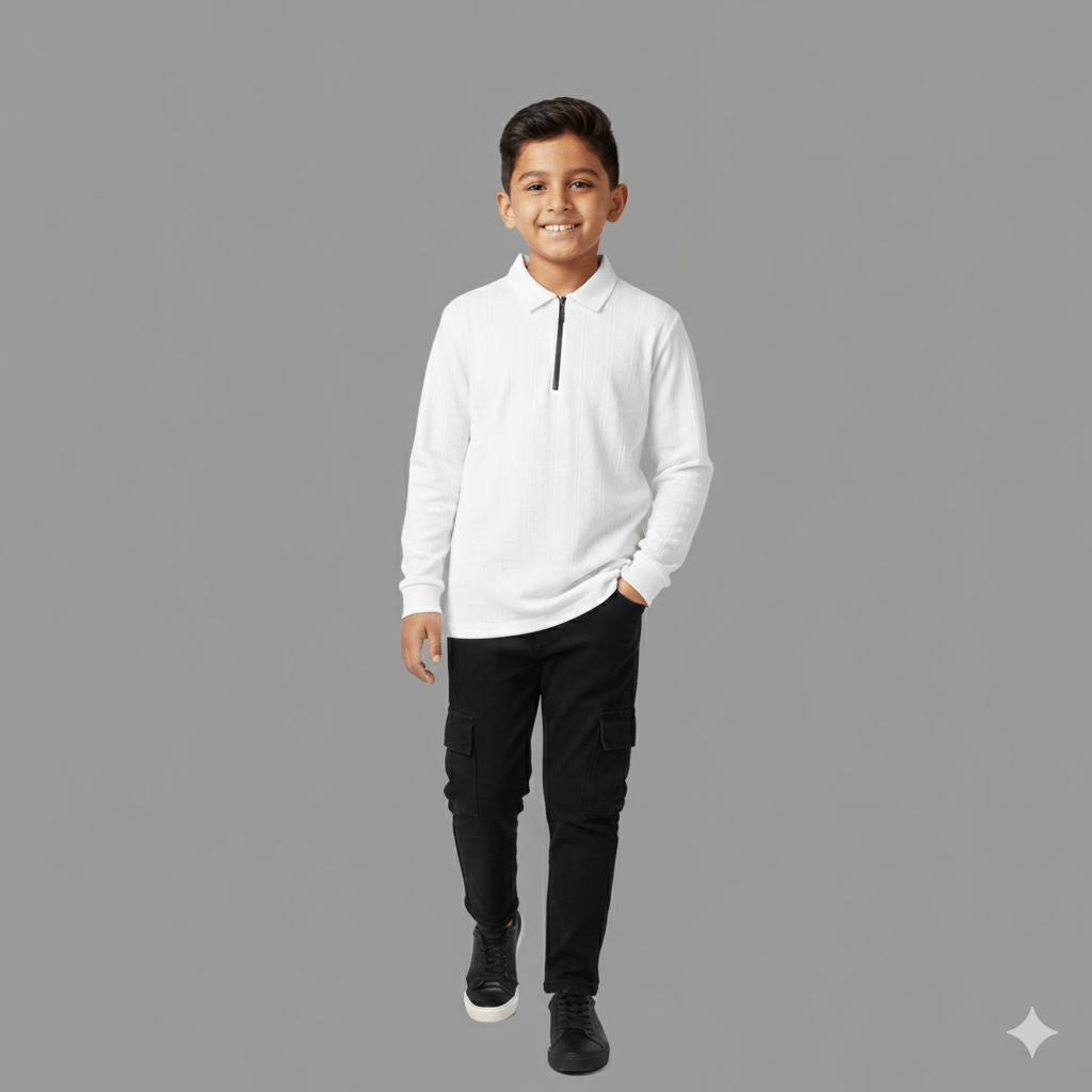 Kids SuitsATM JEANSoption1Stylish Boys' Beige Patterned Zip - Up Shirt and Baggy Jeans Set - ATM JEANS