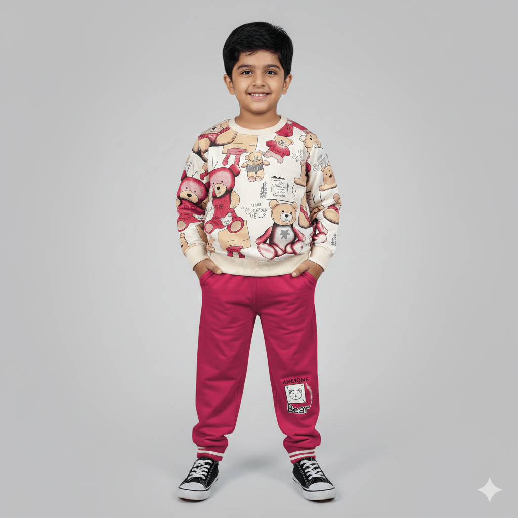Kids SuitsATM JEANSoption1Children's Fun Printed Playwear Set – Teddy Bear Theme Sweatshirt and Joggers - ATM JEANS
