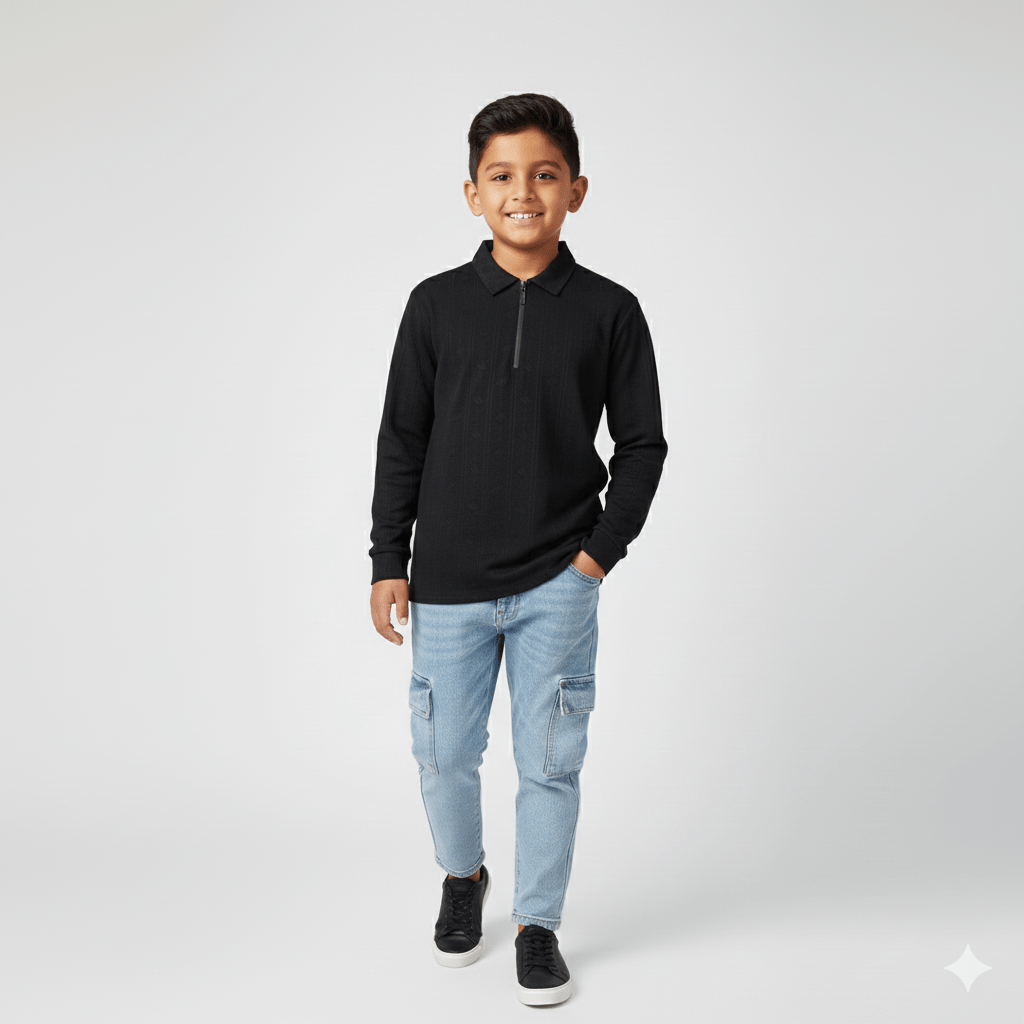 Kids SuitsATM JEANSoption1Stylish Boys' Beige Patterned Zip - Up Shirt and Baggy Jeans Set - ATM JEANS