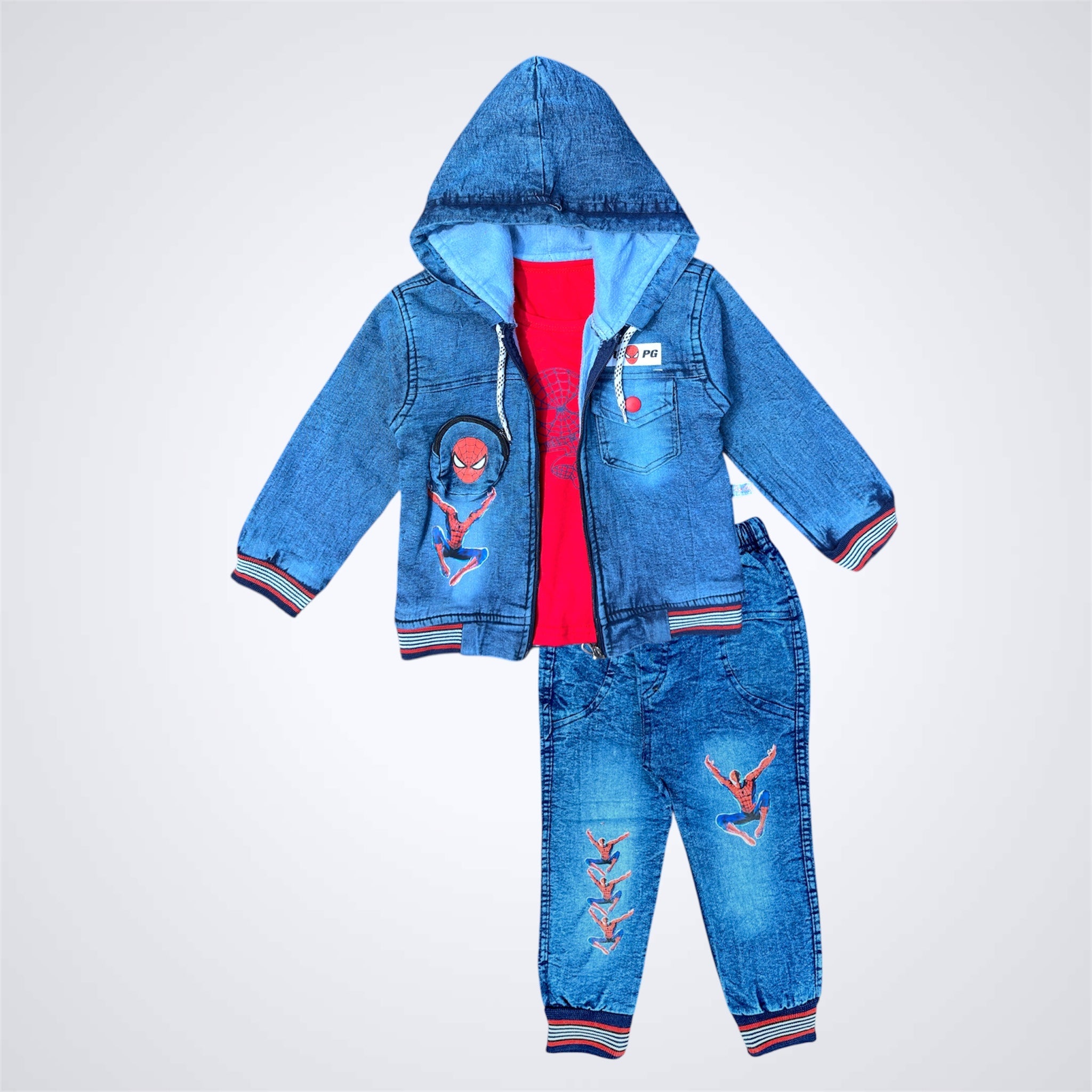 Kids SuitsATM JEANSoption1Kids Spider - Man Hooded Denim Suit – Jacket and Pants Set for Boys - ATM JEANS