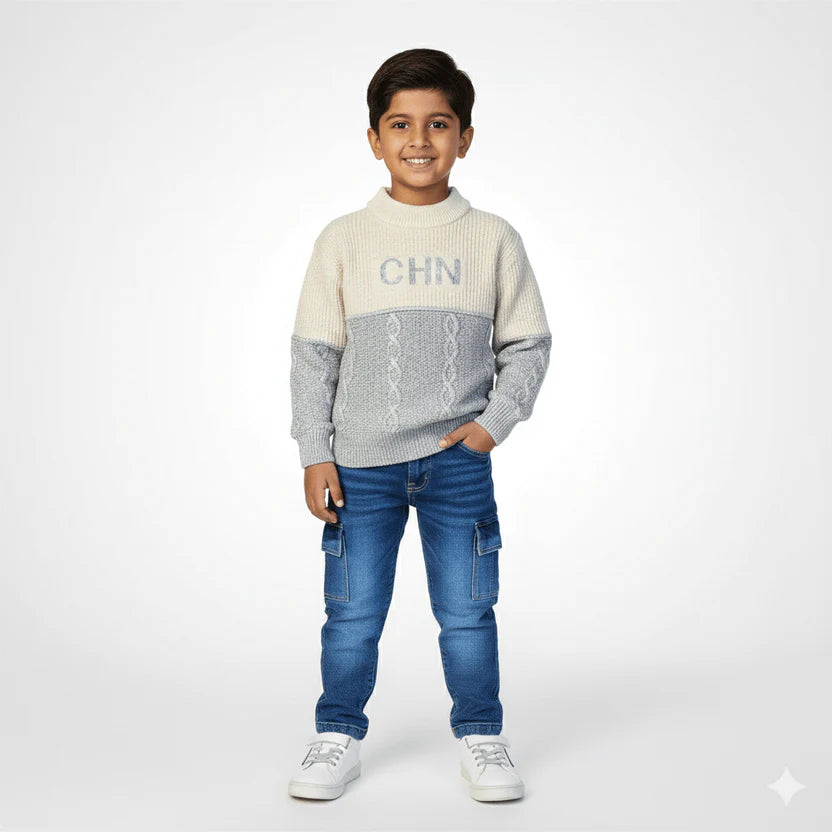 “Kids winter sweater shirt and jeans set for boys – premium warm outfit”